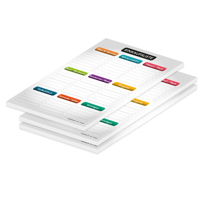einkaufsliste 9 colors, a5, grau-bunte optik, lebensmittel vorschläge für den einkauf zum abhaken, 3er set