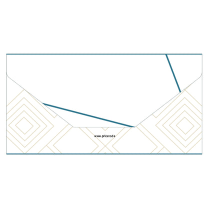geschenkgutschein, fancy, faltbar zum umschlag, weiß bunte optik, rückseite weiß mit graphischen motiven
