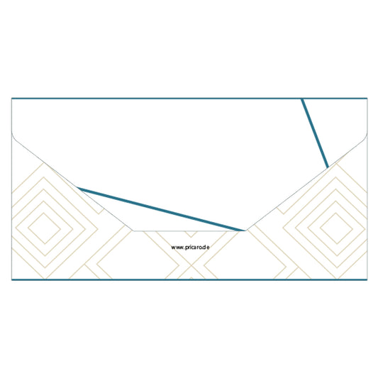 geschenkgutschein, fancy, faltbar zum umschlag, weiß bunte optik, rückseite weiß mit graphischen motiven