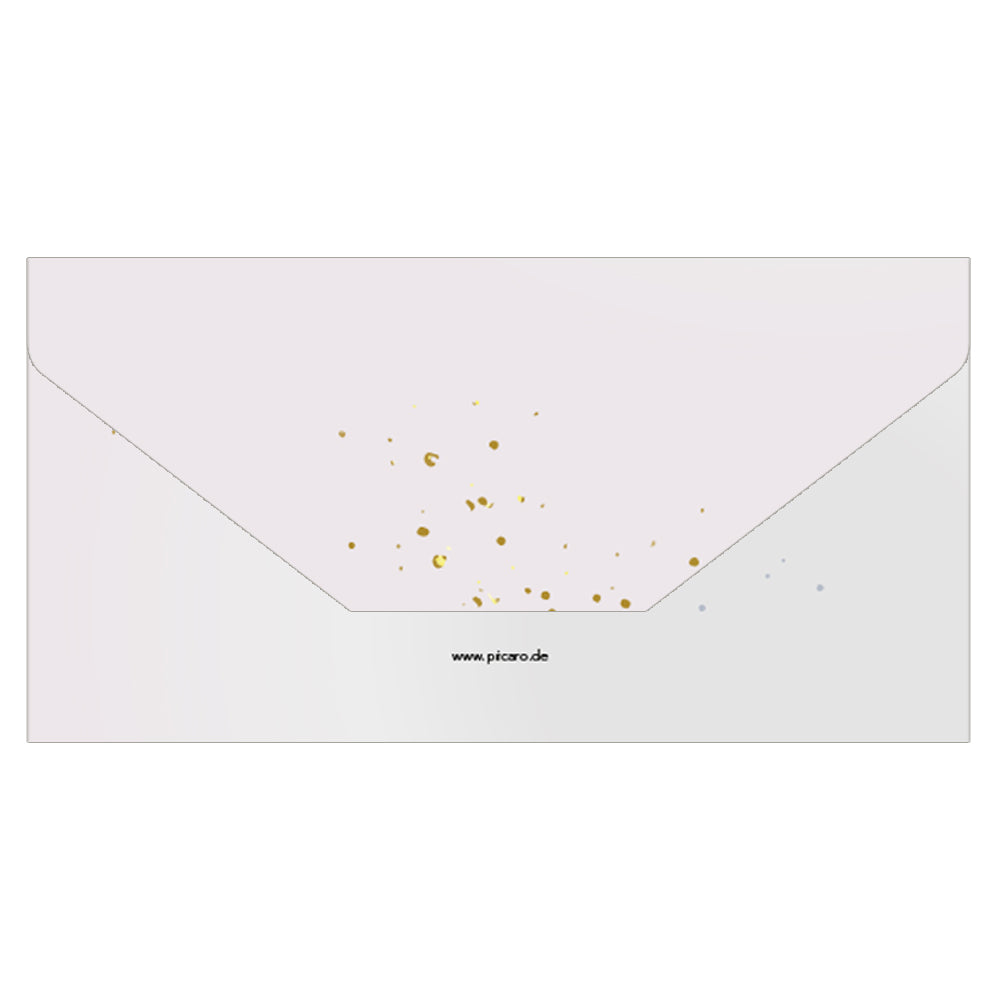 geschenkgutschein, golden dots, faltbar zum umschlag, rose-goldene optik, rückseite rose mit goldenen punkten ohne weiteren aufdruck