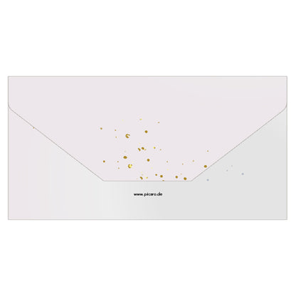geschenkgutschein, golden dots, faltbar zum umschlag, rose-goldene optik, rückseite rose mit goldenen punkten ohne weiteren aufdruck