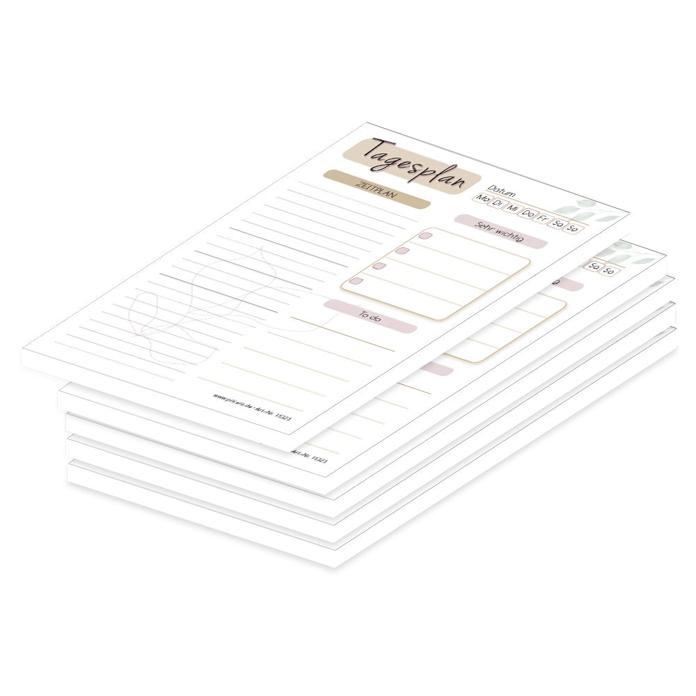 tagesplaner blätter, a6, zeitplan ohne uhrzeitvorgabe,  platz für weitere notizen und to-dos, 5er set