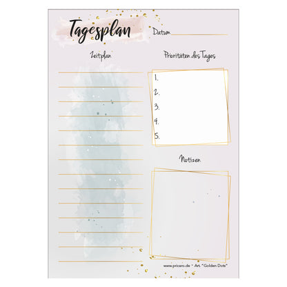 tagesplaner golden dots, rosa optik, front ansicht