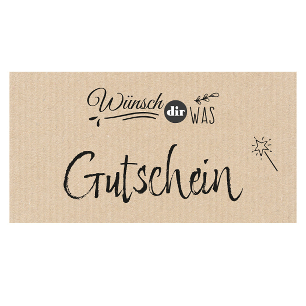 geschenkgutschein, doodles, faltbar zum umschlag, beige optik, vorderseite mit schwarzer aufschrift "wünsch dir was"