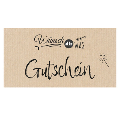 geschenkgutschein, doodles, faltbar zum umschlag, beige optik, vorderseite mit schwarzer aufschrift "wünsch dir was"