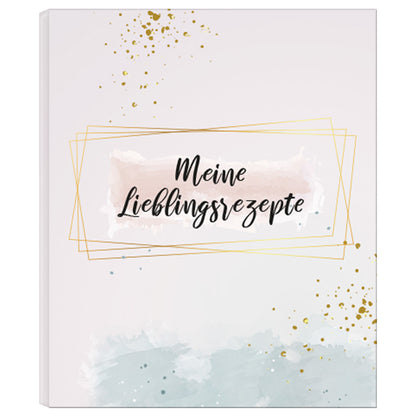rezeptordner golden dots, a4, frontansicht, rose-goldene optik mit aufschrift "meine lieblingsrezepte"