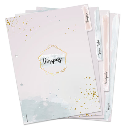 rezeptregister golden dots, rose-goldene optik, insgesamt 4 stück aufgefächert