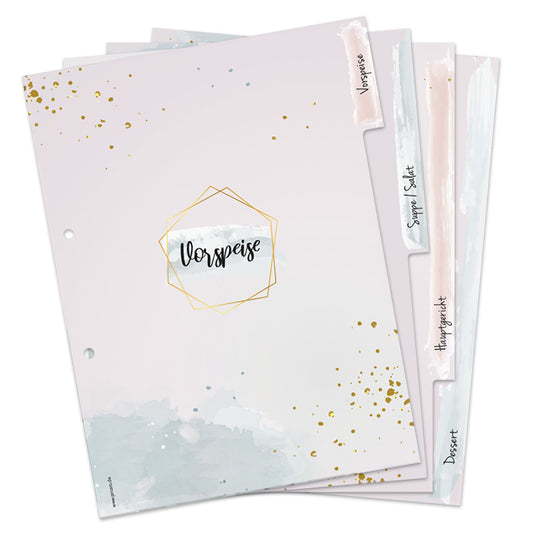 rezeptregister golden dots, rose-goldene optik, insgesamt 4 stück aufgefächert