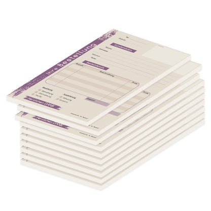 Bestellannahmeblock brushed, a5, beige-lilafarbene optik, mit zeilen für alle wichtigen informationen wie z.B. kundenanschrift, artikel mit menge und preis, uvm., 10 stück
