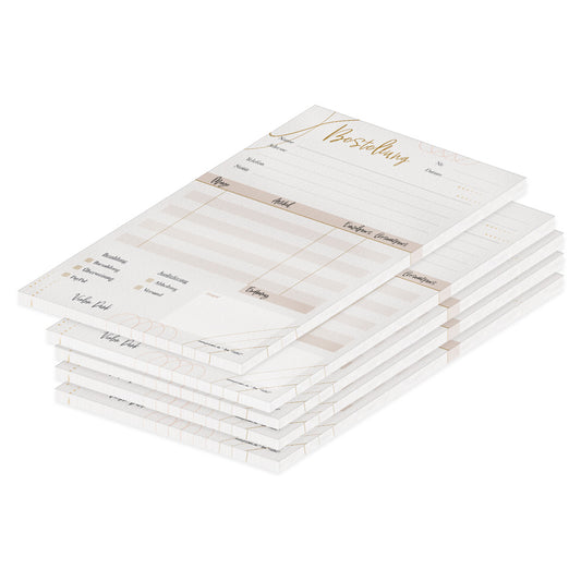 Bestellannahmeblock adria, a5, rosa-graue optik, mit zeilen für alle wichtigen informationen wie z.B. kundenanschrift, artikel mit menge und preis, uvm., 5er set