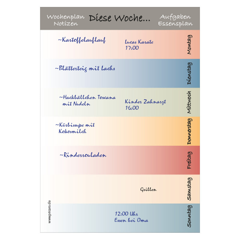 wochenplaner colours a6, ausfüllbeispiel