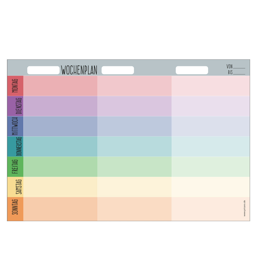 magnet wochenplaner rainbow, bunte optik, spalten für montag bis sonntag, front ansicht