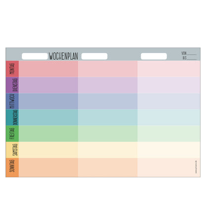 magnet wochenplaner rainbow, bunte optik, spalten für montag bis sonntag, front ansicht