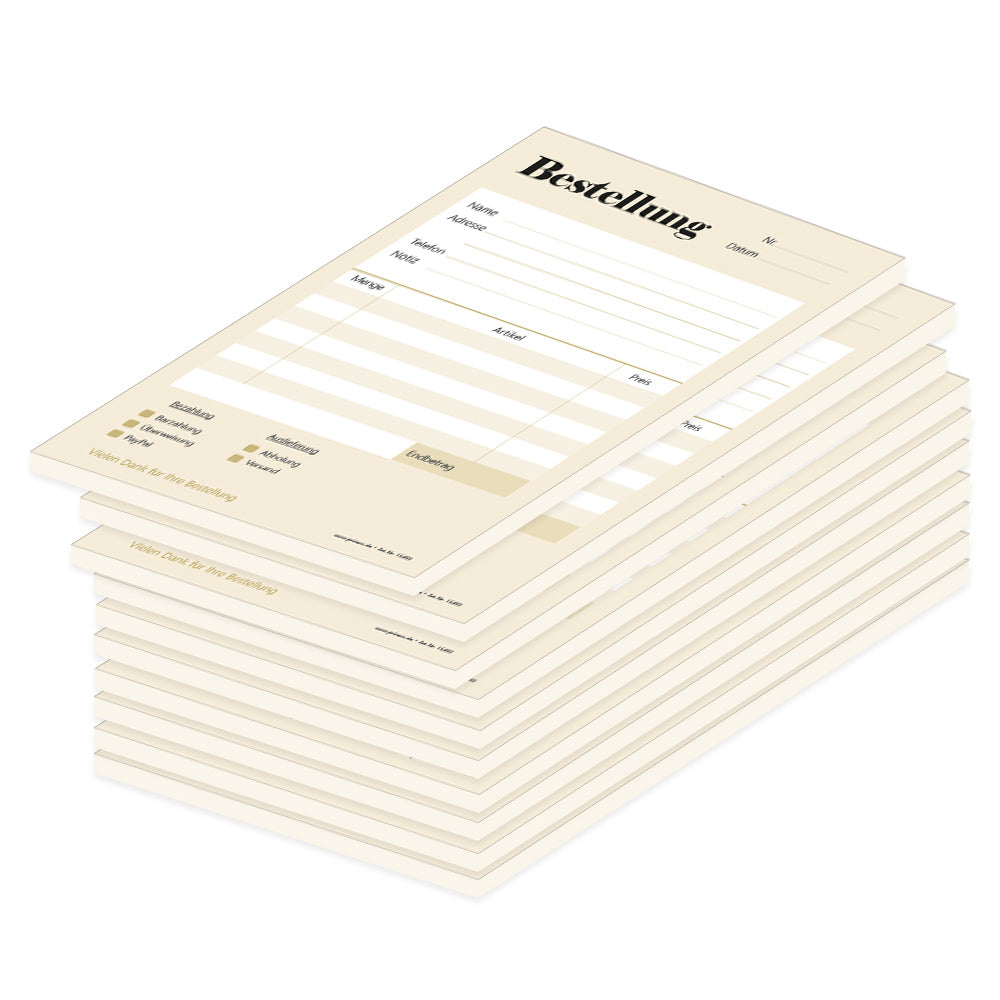 Bestellannahmeblock color match beige, a5, beige optik, mit zeilen für alle wichtigen informationen wie z.B. kundenanschrift, artikel mit menge und preis, uvm., 10er set