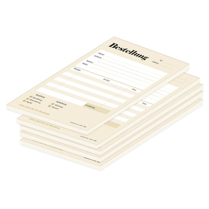 Bestellannahmeblock color match beige, a5, beige optik, mit zeilen für alle wichtigen informationen wie z.B. kundenanschrift, artikel mit menge und preis, uvm., 5er set