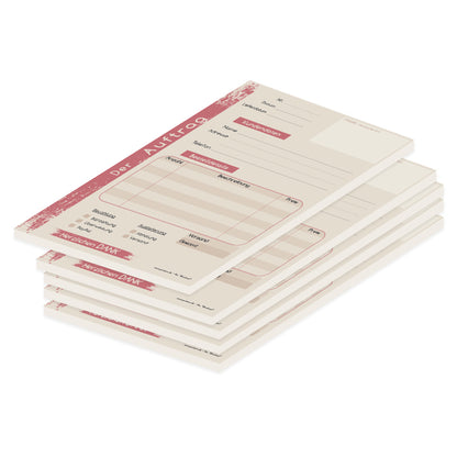 auftragsblock brushed rosa, a5, ohne durchschlag, platz für alle wichtigen details (kundendaten, bestelldetails), 5er set