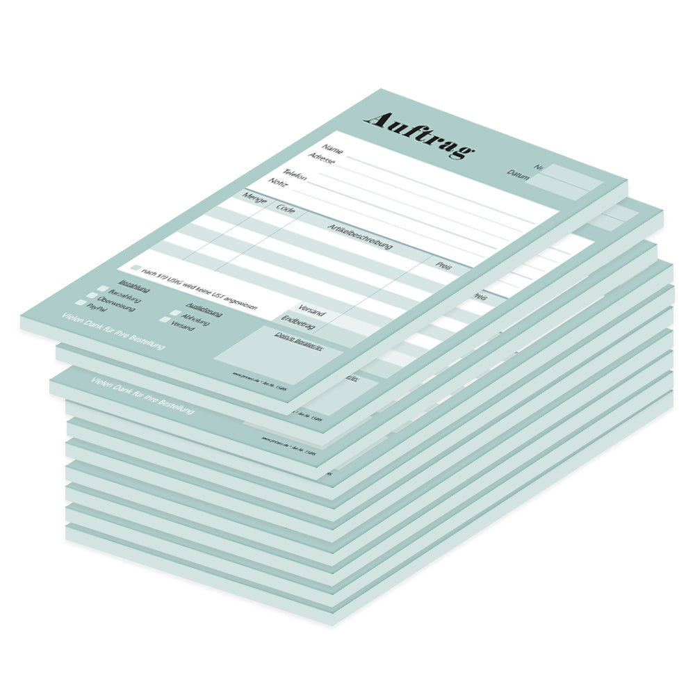 auftragsblock color match, a5, türkis, ohne durchschlag, platz für alle wichtigen details (kundendaten, bestelldetails), 10er set