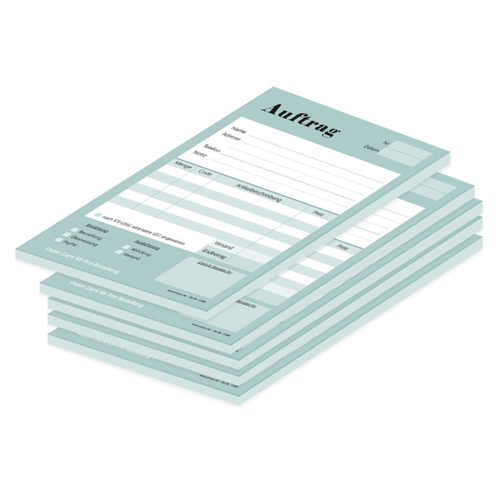 auftragsblock color match, a5, türkis, ohne durchschlag, platz für alle wichtigen details (kundendaten, bestelldetails), 5er set