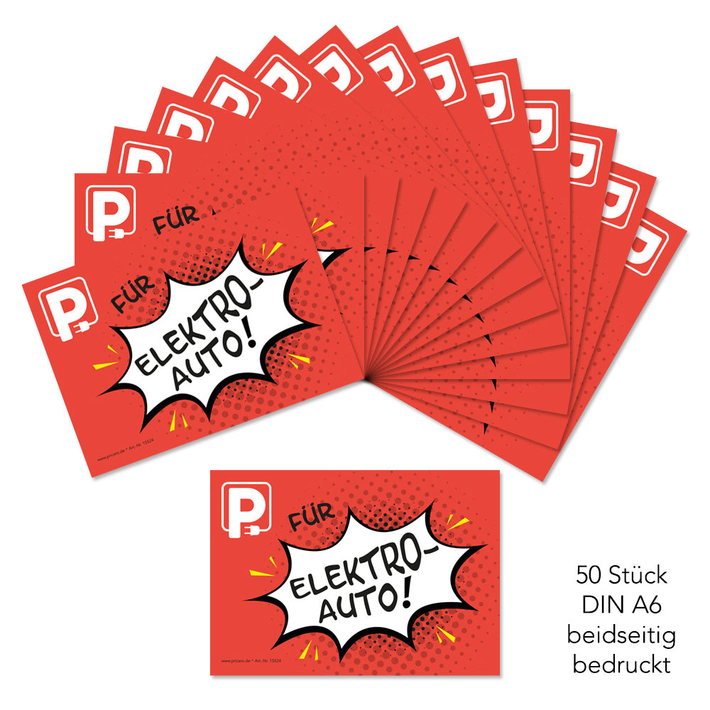 flyer scheisse geparkt "elektroauto comic" mit der aufschrift "P für elektroauto ", 50 stück
