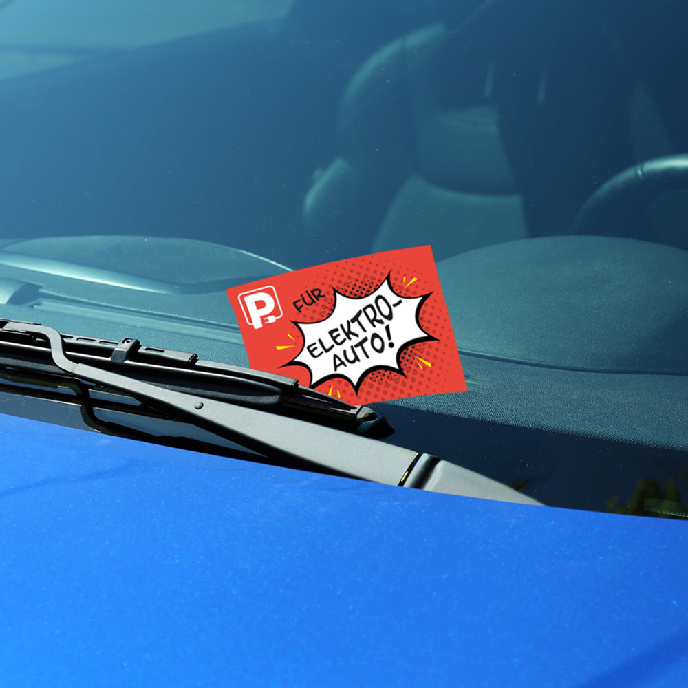 flyer scheisse geparkt "elektroauto comic" an windschutzscheibe
