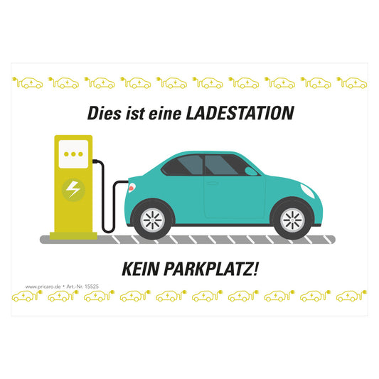 flyer scheisse geparkt "elektroauto ladestation" mit der aufschrift "dies ist einen ladestation, kein parkplatz", frontansicht