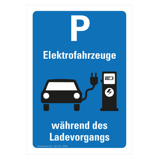 flyer scheisse geparkt "elektroauto schild" mit der aufschrift "P elektrofahrzeuge während des ladevorgangs", frontansicht