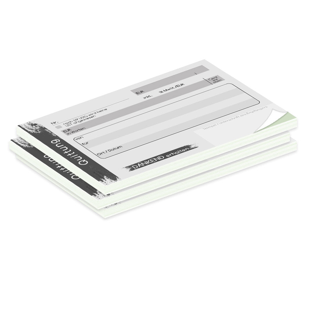 quittungsblock brushed mit durchschlag mit grünem durchschlagpapier, a6, moderne optik, schwarz-weiß,  3er set