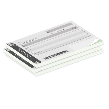 quittungsblock brushed mit durchschlag mit grünem durchschlagpapier, a6, moderne optik, schwarz-weiß,  3er set