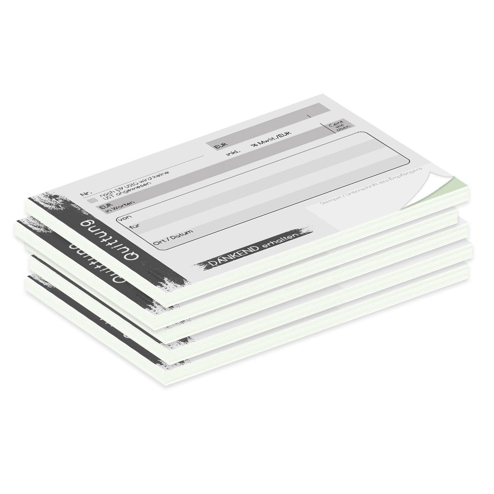 quittungsblock brushed mit durchschlag mit grünem durchschlagpapier, a6, moderne optik, schwarz-weiß,  5er set