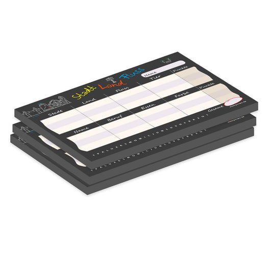 spielblock stadt, land, fluss, mini, taschenformat, bunt-schwarze optik, 3er set