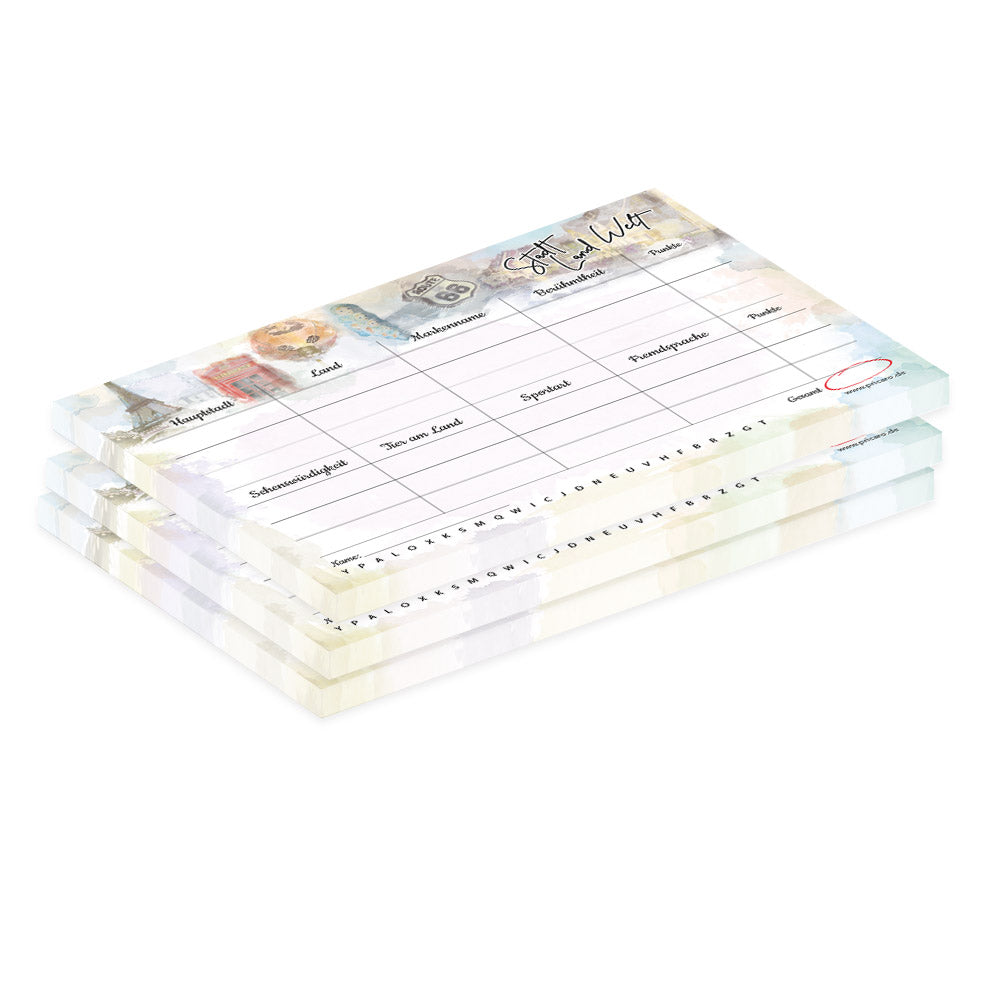 spielblock stadt, land, welt, mini, taschenformat, bunte optik, 3er set