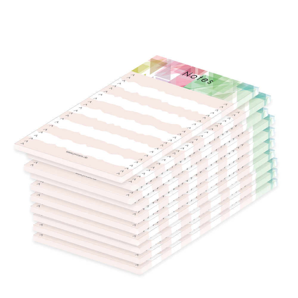 notizblock mosaik, a7, leimbindung am kopf, 10er set, rosa bunte optik im mosaik stil