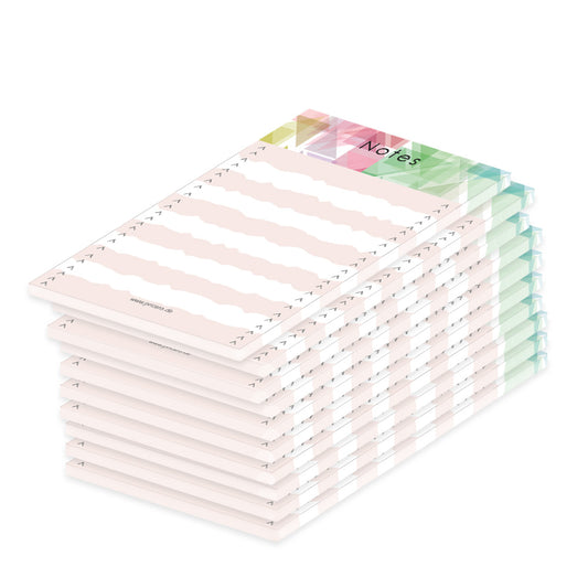notizblock mosaik, a7, leimbindung am kopf, 10er set, rosa bunte optik im mosaik stil