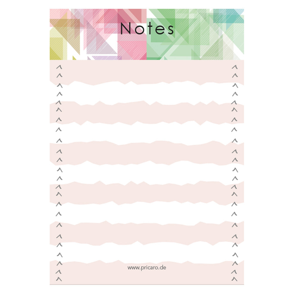 notizblock mosaik, a7, leimbindung am kopf, rosa bunte optik im mosaik stil, frontansicht