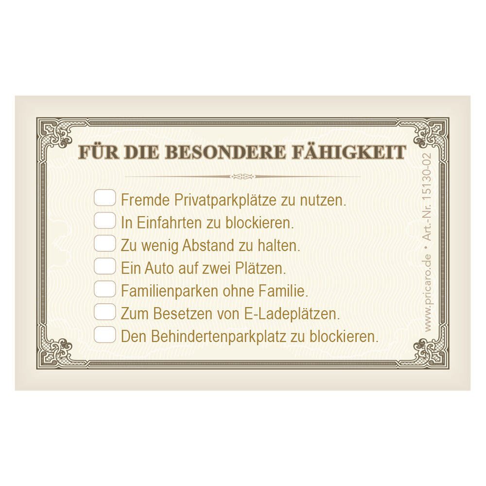 Scheiße geparkt Karten im Visitenkartenformat für die Windschutz- oder Seitenscheibe, Version Auszeichnung, Rückseite
