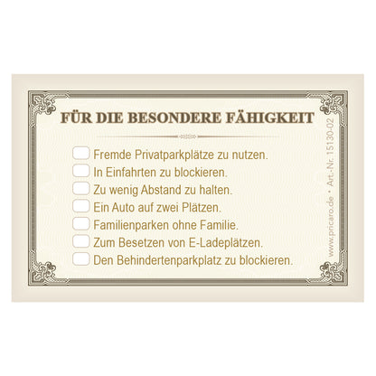 Scheiße geparkt Karten im Visitenkartenformat für die Windschutz- oder Seitenscheibe, Version Auszeichnung, Rückseite