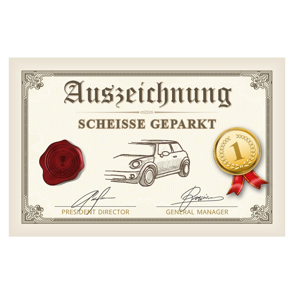 Scheiße geparkt Karten im Visitenkartenformat für die Windschutz- oder Seitenscheibe, Version Auszeichnung