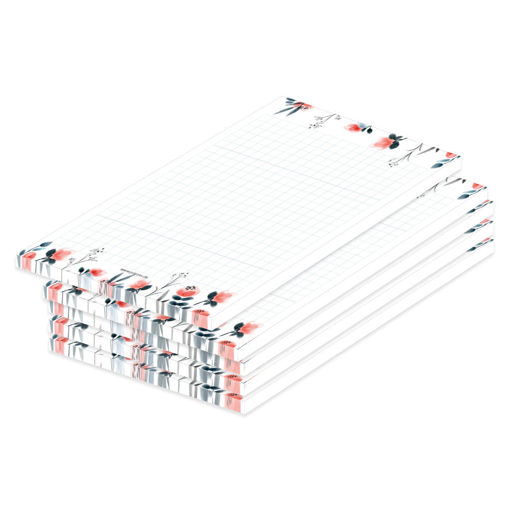 notizblock blumig, variante mohn mit mohnblumen am oberen und unteren rand