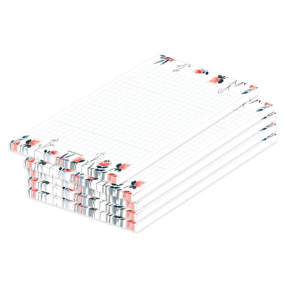 notizblock blumig, variante mohn mit mohnblumen am oberen und unteren rand