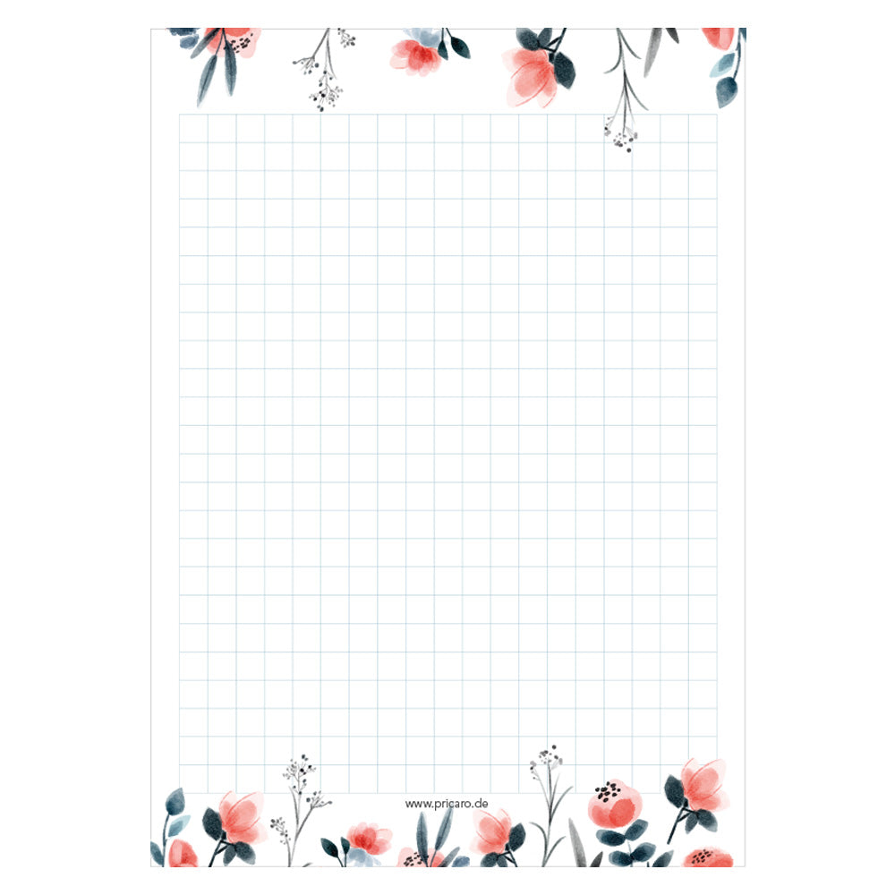 notizblock blumig, variante mohn mit mohnblumen am oberen und unteren rand