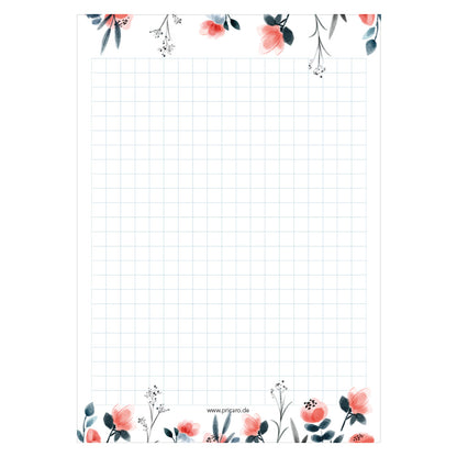 notizblock blumig, variante mohn mit mohnblumen am oberen und unteren rand