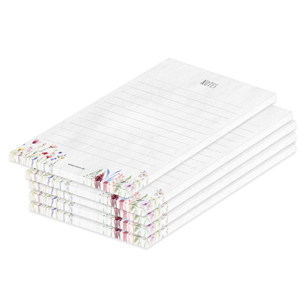 notizblock blumig, variante summer mit sommerblumen am unteren rand und der aufschrift notes am oberen rand