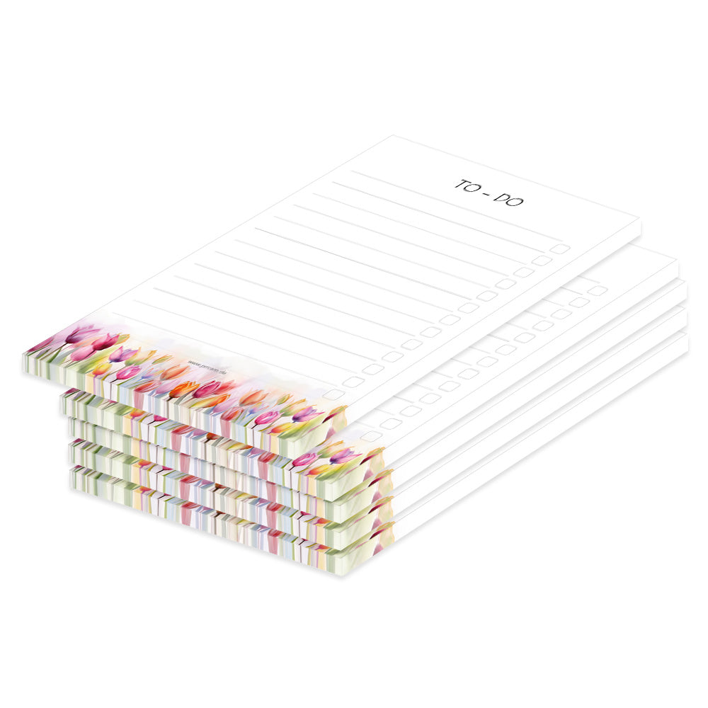 notizblock blumig, variante tulpen mit tulpen am unteren rand und der aufschrift to-do am oberen rand