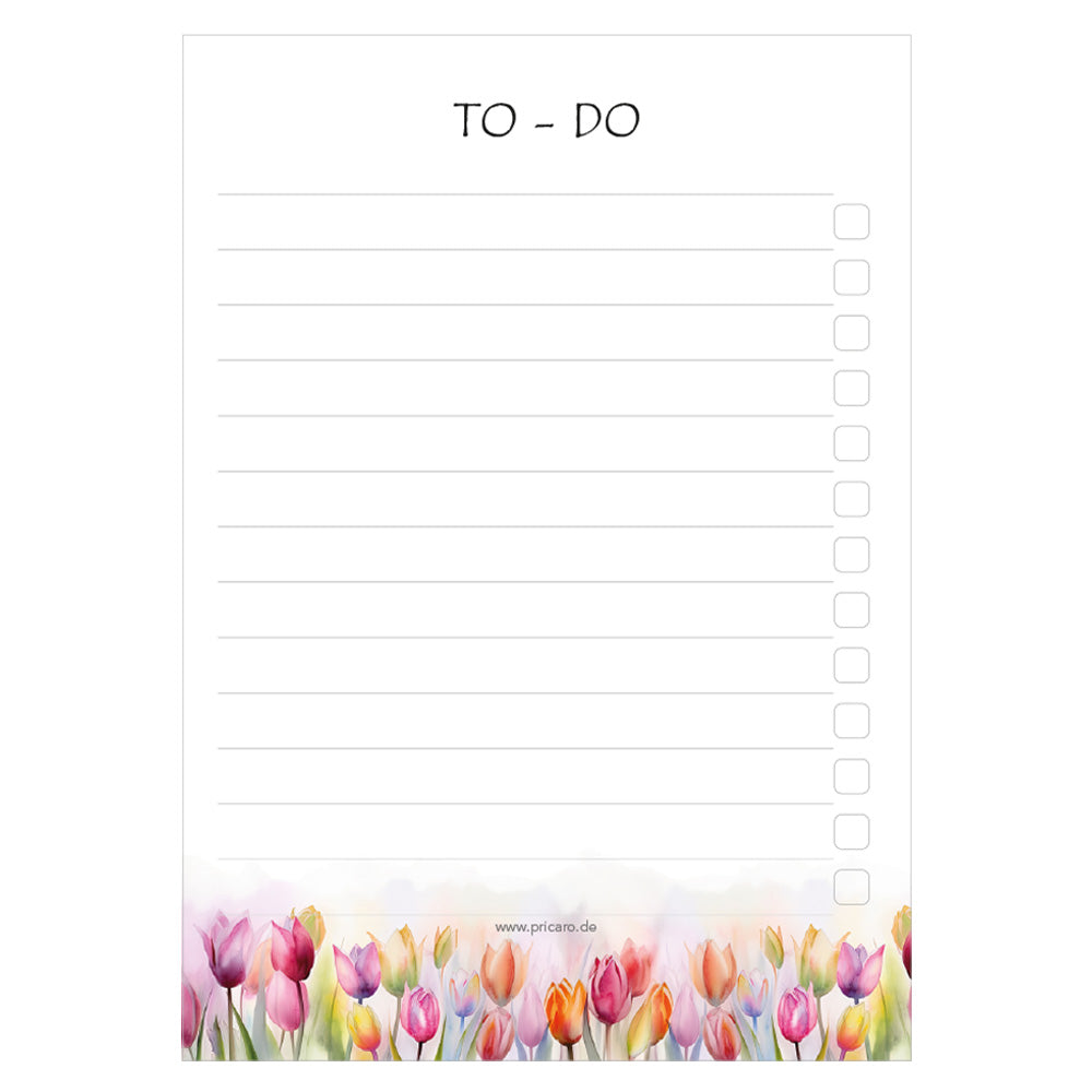 notizblock blumig, variante tulpen mit tulpen am unteren rand und der aufschrift to-do am oberen rand