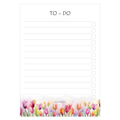 notizblock blumig, variante tulpen mit tulpen am unteren rand und der aufschrift to-do am oberen rand