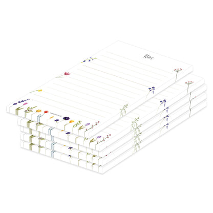 notizblock blumig, variante spring flowers mit verschiedenen blumen ringsum abgebildet und der aufschrift notes am oberen rand