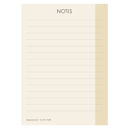 notizblock minimal lined. minimalistische optik in beige mit der aufschrift "notes" am oberen rand.