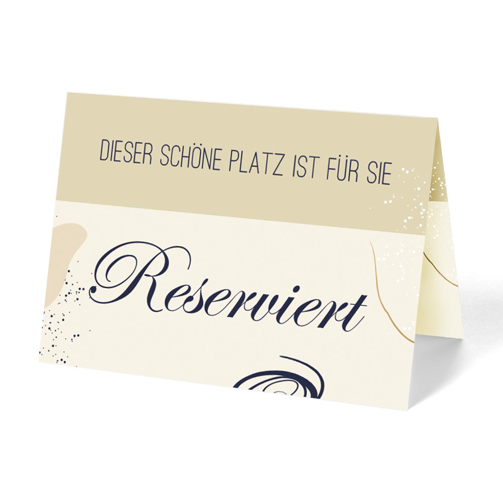 tischreservierungskarten "elegant", beigeoptik mit der aufschrift "dieser schöne platz ist für sie reserviert", ansicht vorderseite