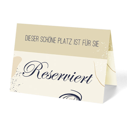 tischreservierungskarten "elegant", beigeoptik mit der aufschrift "dieser schöne platz ist für sie reserviert", ansicht vorderseite
