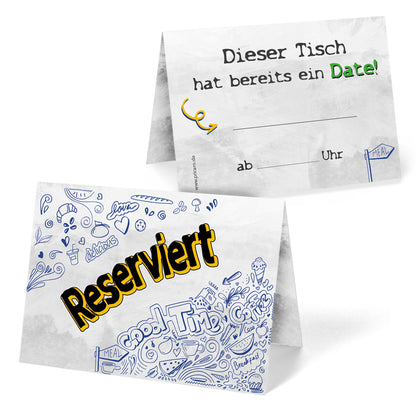 tischreservierungskarten "doodle", ansicht vorder- und rückseite